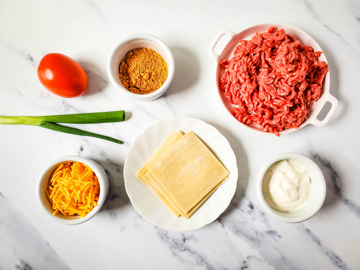 Taco Wontons Ingredients in a countertop.