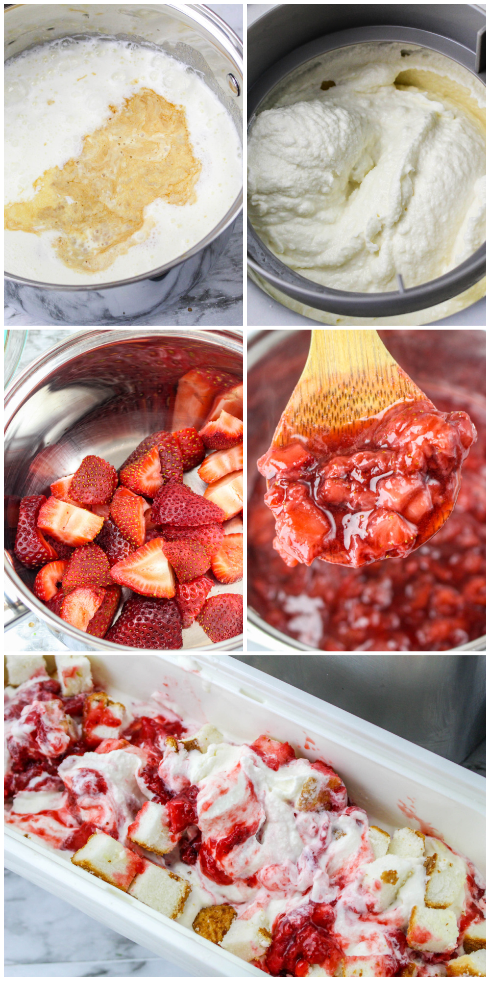 How to make Creamy Strawberry Shortcake Ice Cream collage.
