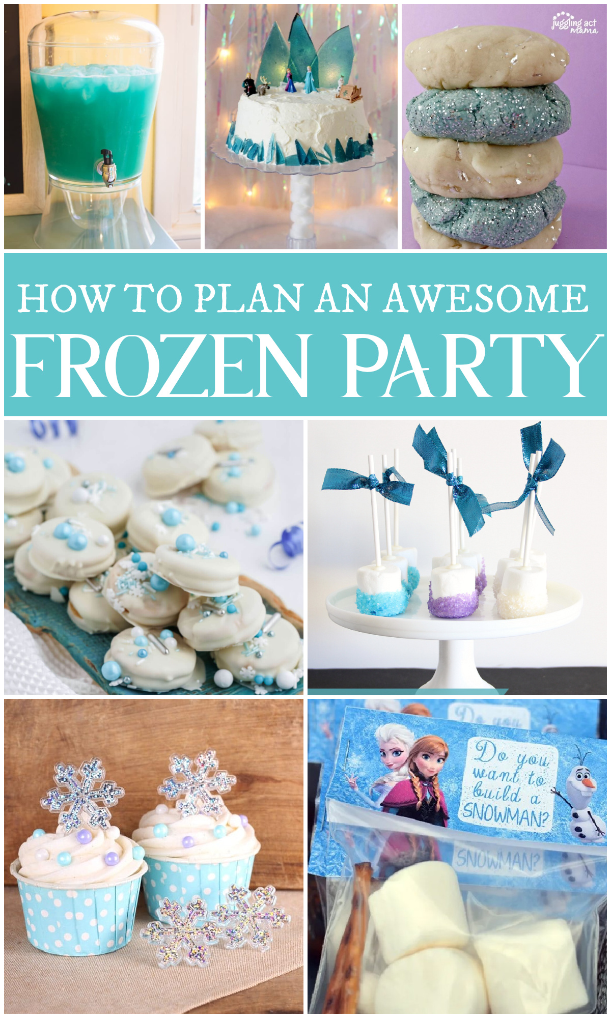 Frozen Party collage with text overlay.