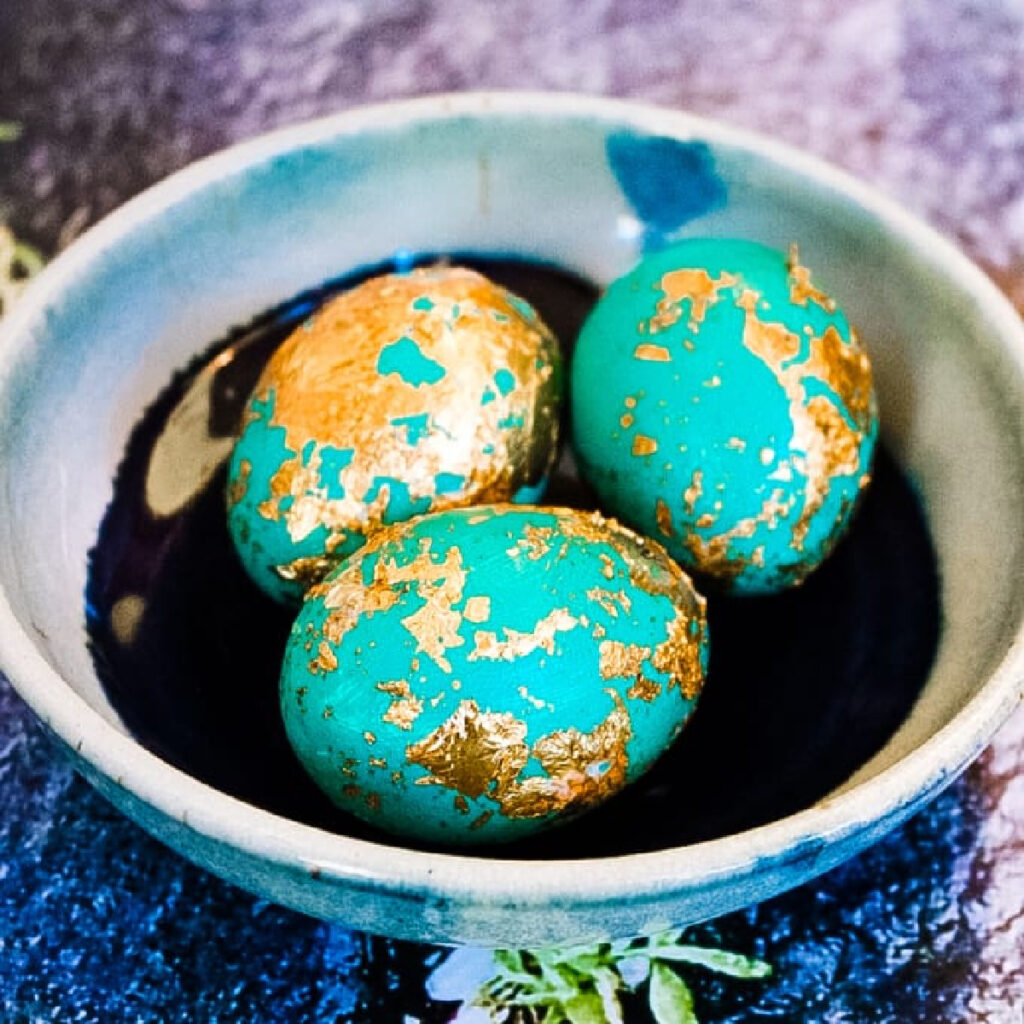 Gold Leaf Easter Eggs in a bowl.