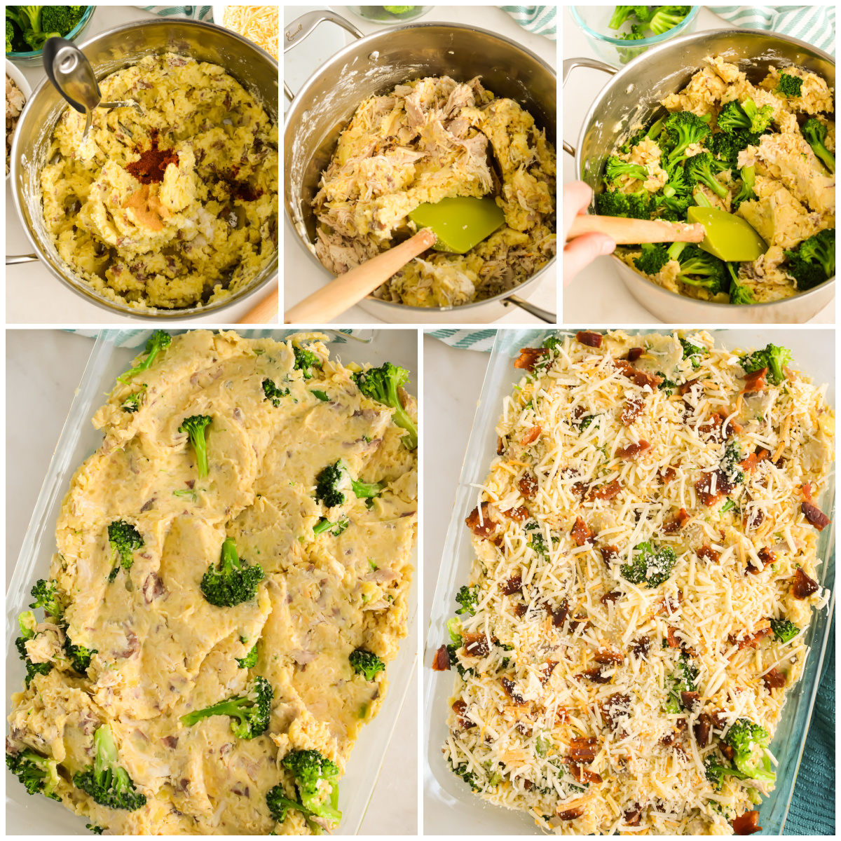 How to Make Chicken Potato Broccoli Casserole collage.