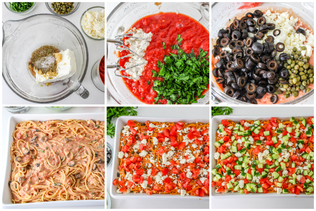 How to Make Greek Spaghetti collage image.