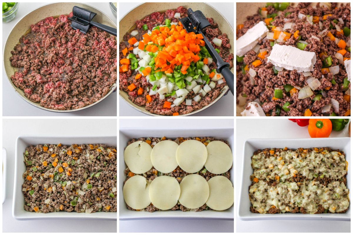 How to Make Philly Cheesesteak Casserole collage.