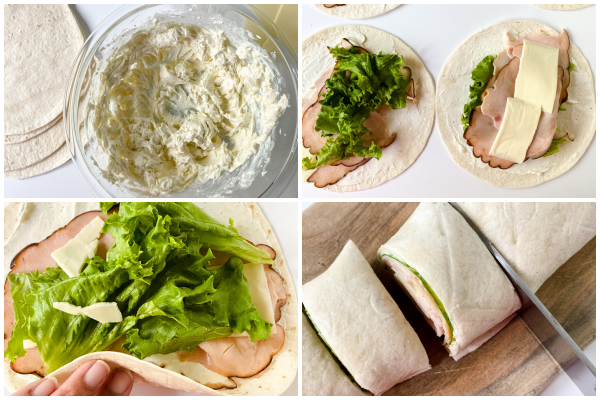 How to Make Turkey and Cheese Pinwheels collage.