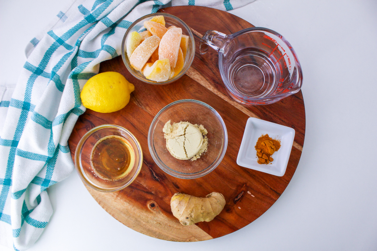 Lemon Smoothie Ingredients in bowls.