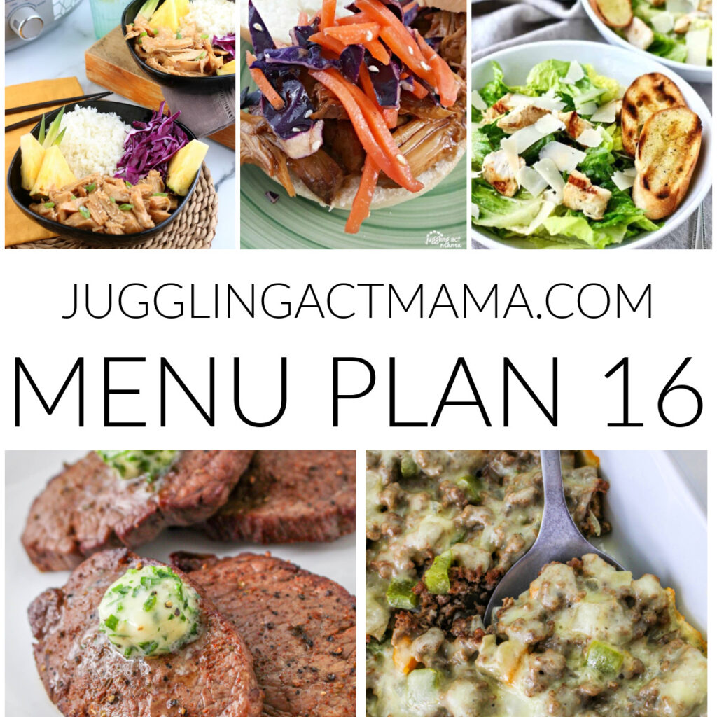 Square collage for Meal Plan 16 with text overlay.