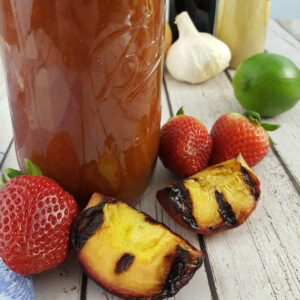 Peach BBQ Sauce with strawberries.