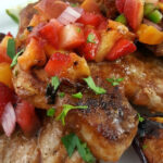 Close up of Strawberry Peach Salsa with Pork.