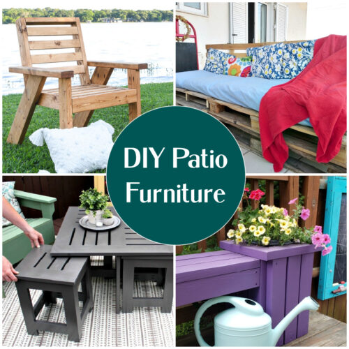 DIY Deck Furniture collage image with text overlay: DIY patio furniture.