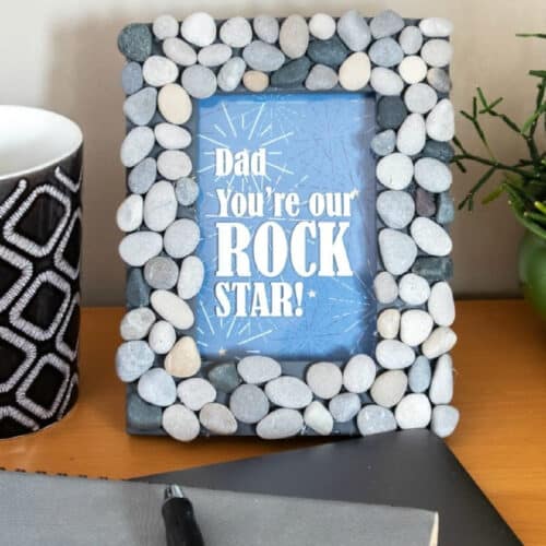 Father's Day Rock Star Cricut Frame on a a desk.