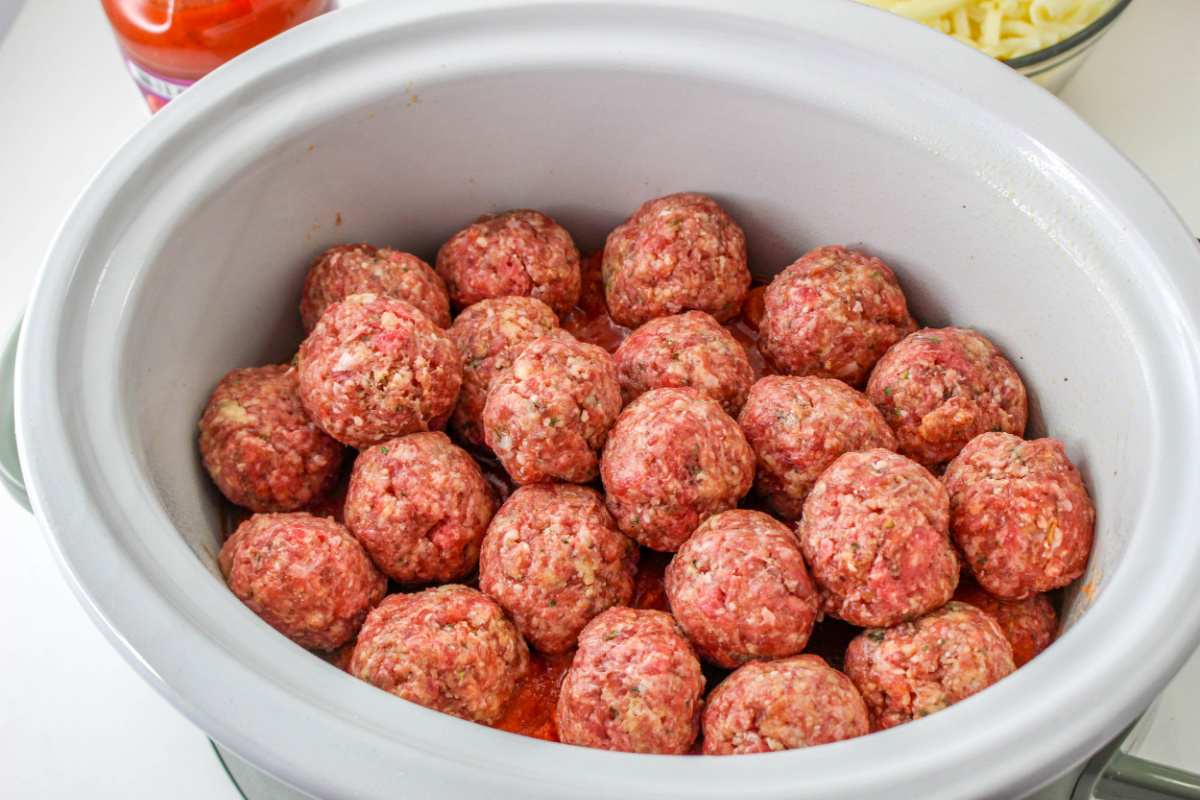 Meatballs in a slow cooker.