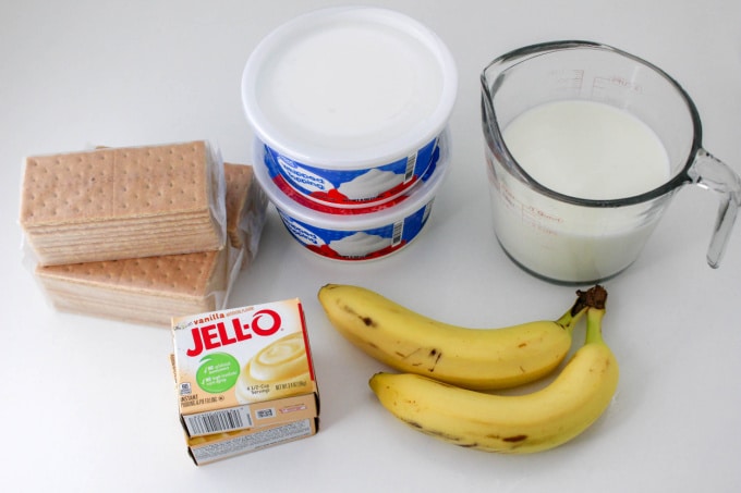 Banana Pudding Ice Box Cake Ingredients on a countertop.
