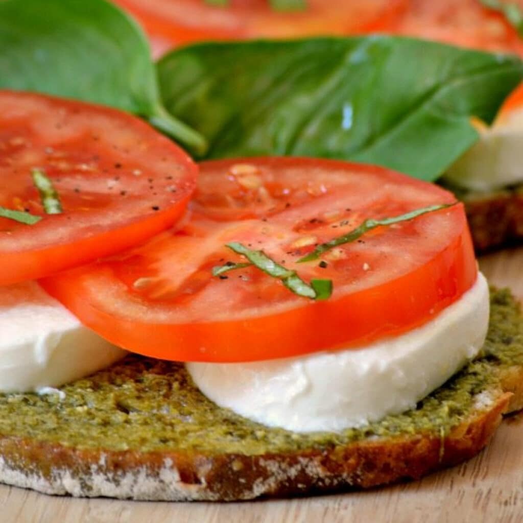 Caprese Sandwich with Pesto and fresh mozzarella.