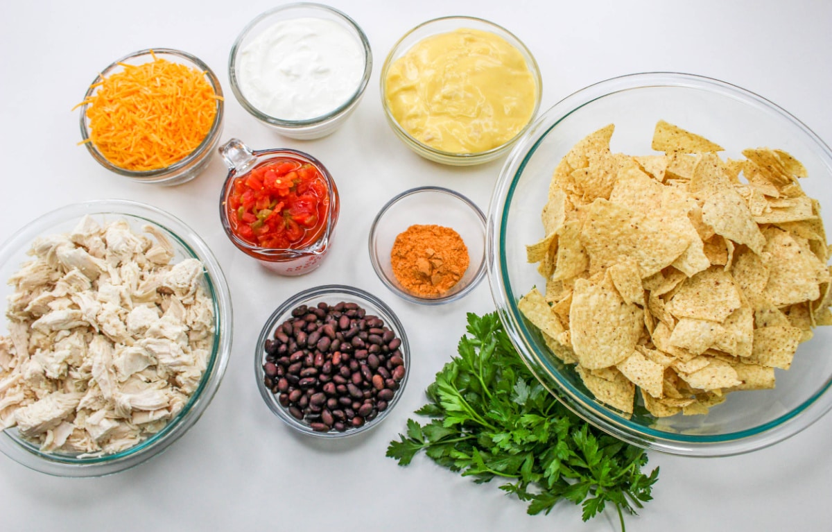 Chicken Taco Casserole Ingredients on a countertop.