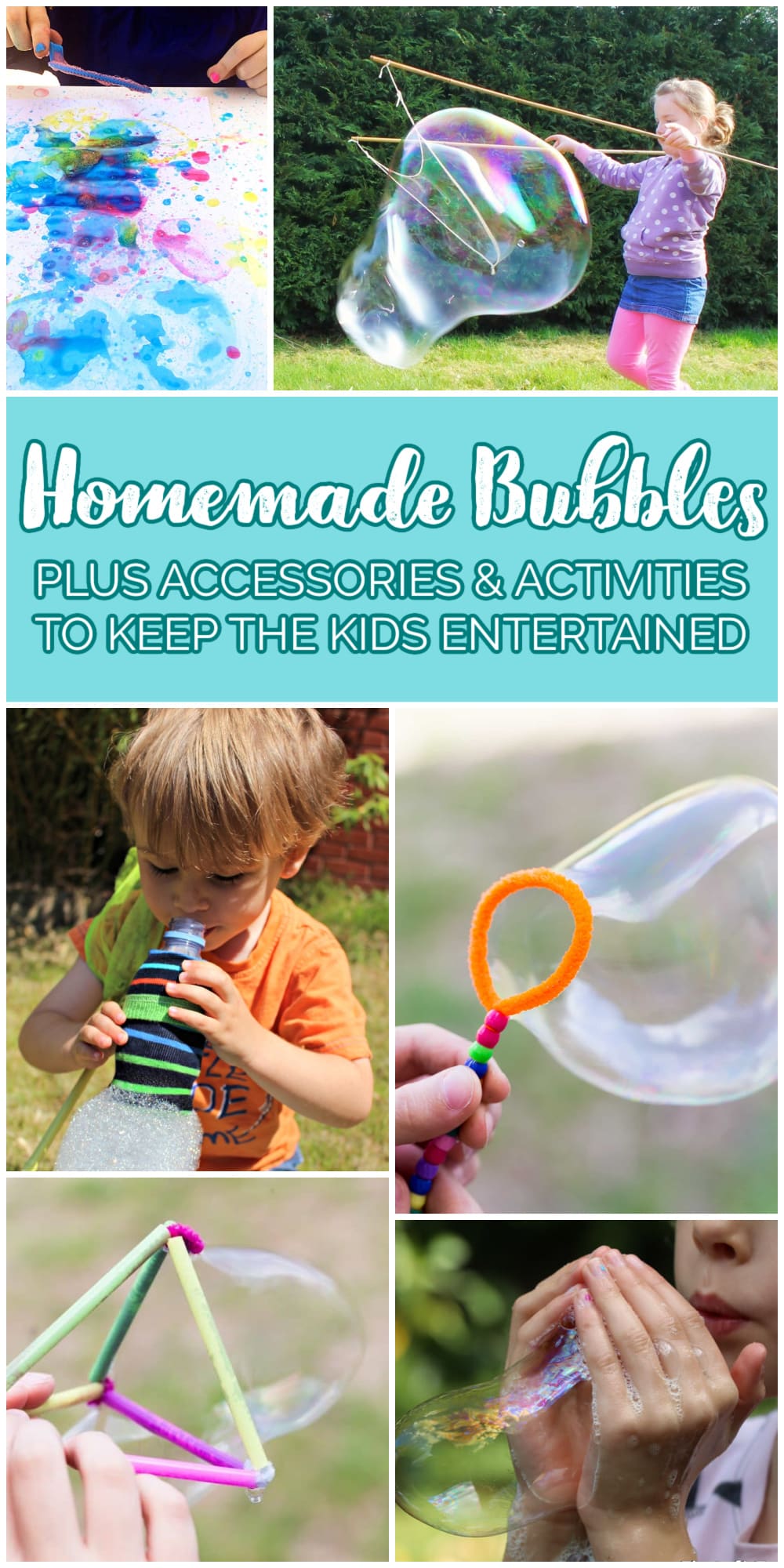 Homemade Bubbles Accessories and Activities collage.