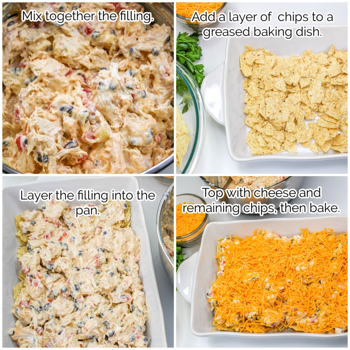 How to Make Chicken Taco Casserole square collage with text overlay.