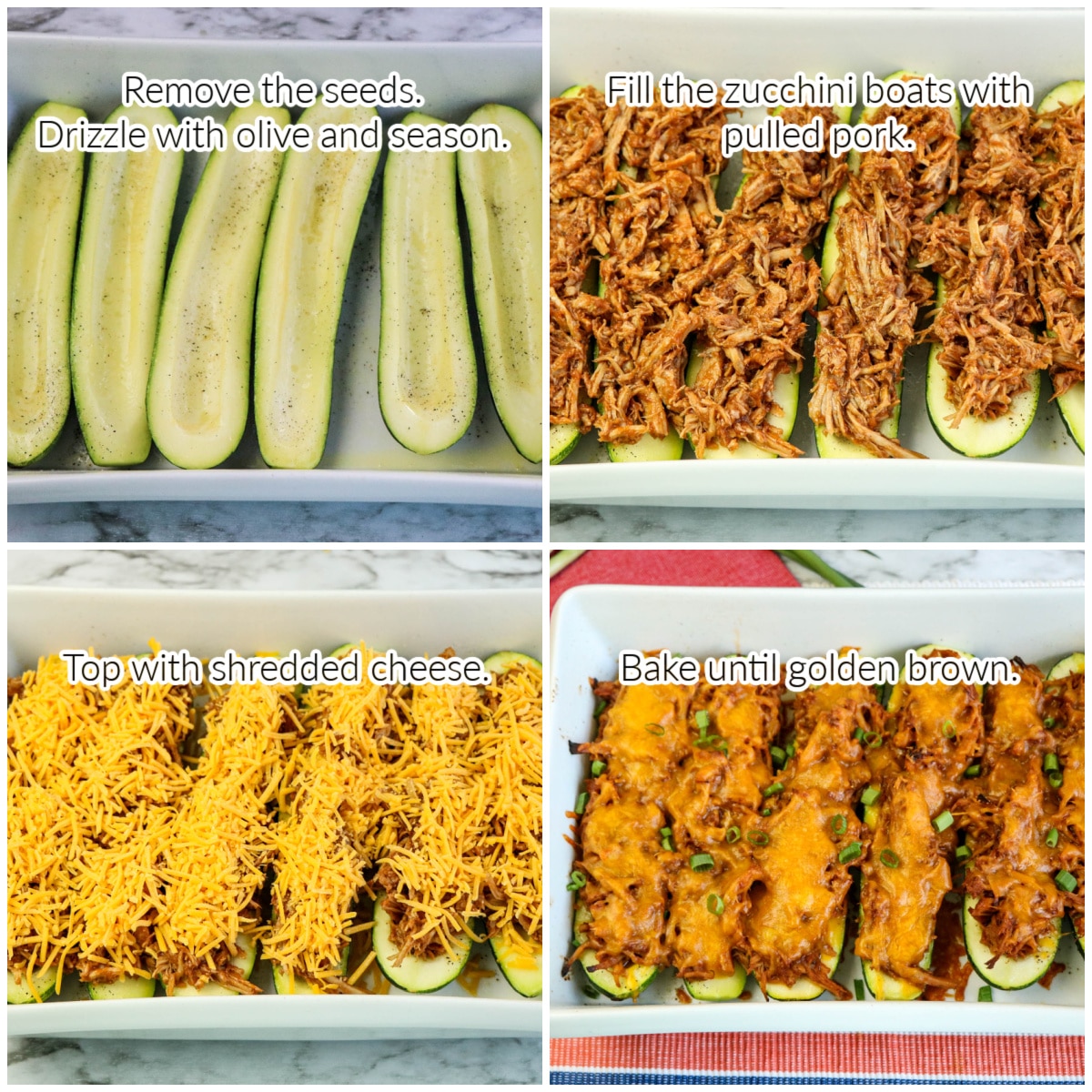 How to Make Pulled Pork Zucchini collage with text overlay.