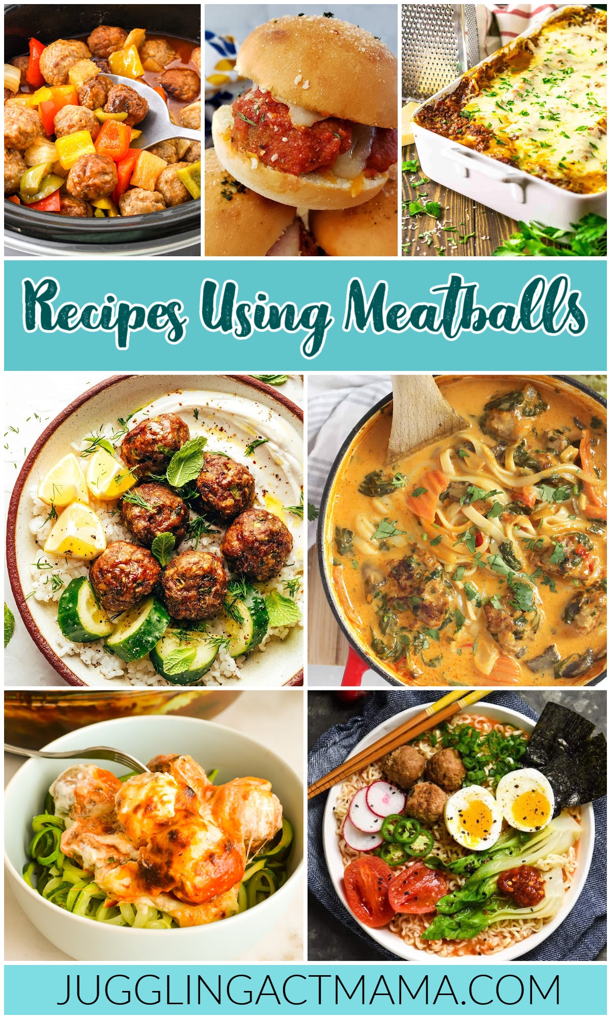 Collage with text overlay: Recipes Using Meatballs.