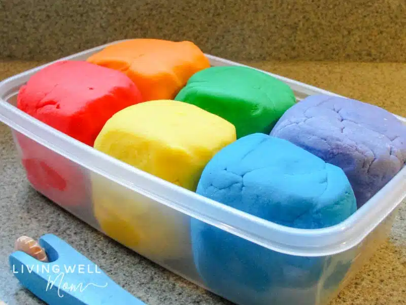 Homemade playdough in a container.