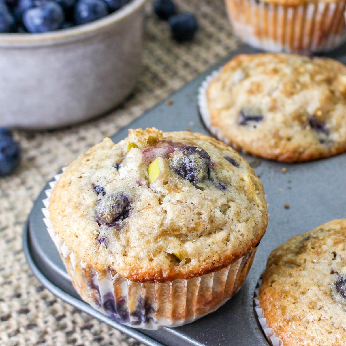Close up of Apple and Blueberry Muffin.