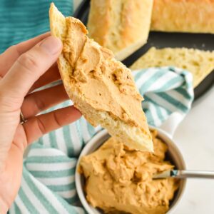Benihana Garlic Butter on a piece of garlic toast.