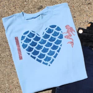 DIY Glittery Mermaid Shirt with Cricut Iron On Glitter vinyl.