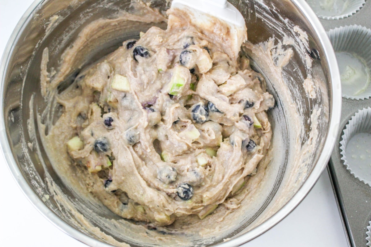 How to Make Apple Blueberry Muffins: batter in a bowl.
