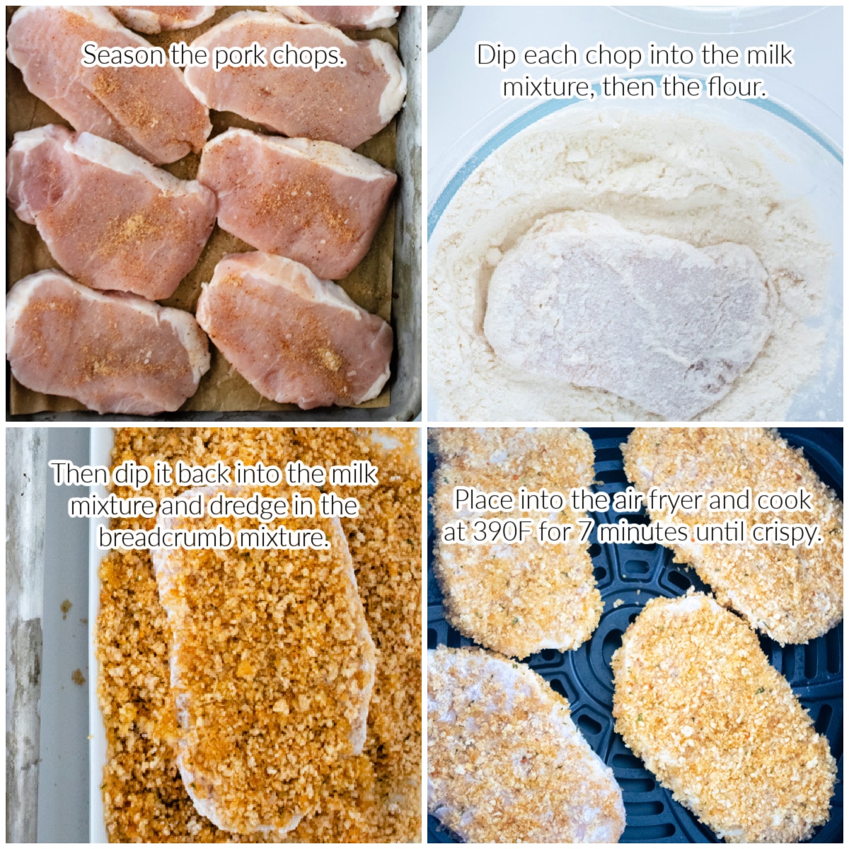 How to Make Breaded Pork Chops in the Air Fryer collage with text overlay.