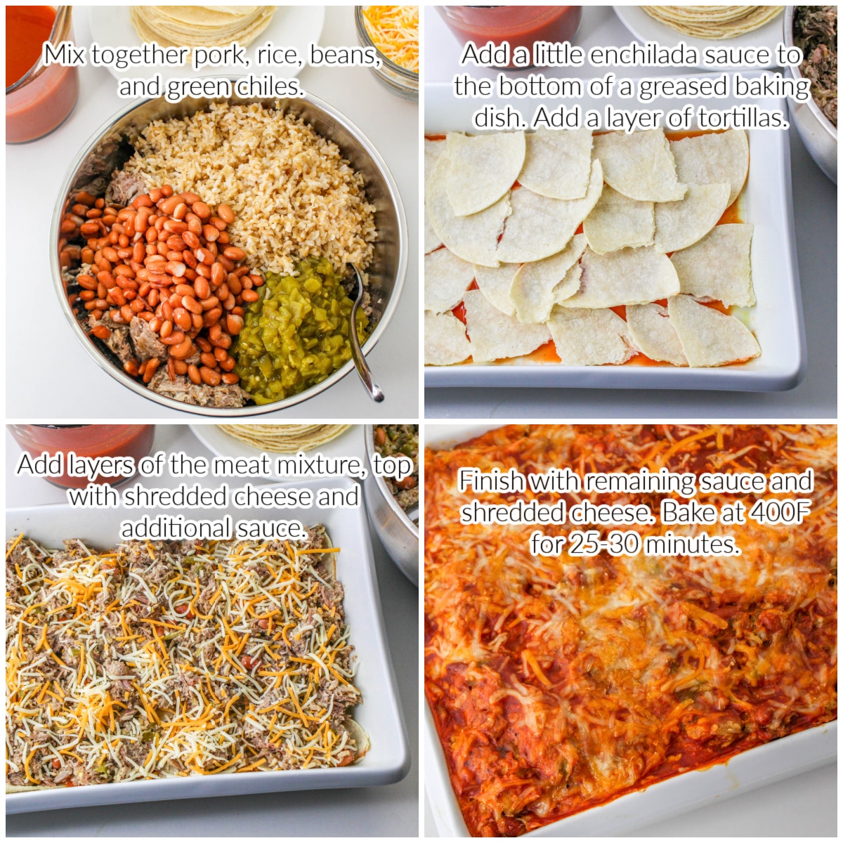 How to Make Carnitas Casserole collage image with text overlay.