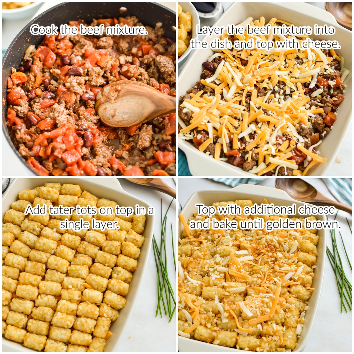 How to Make Chili Cheese Tater Tot Casserole collage.