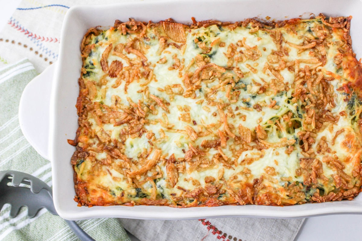 Monterey Spaghetti Bake in a casserole dish.