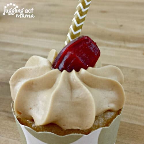 Close up of frosted Root Beer Cupcake.