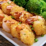 Close up of Sriracha Shrimp on a platter.