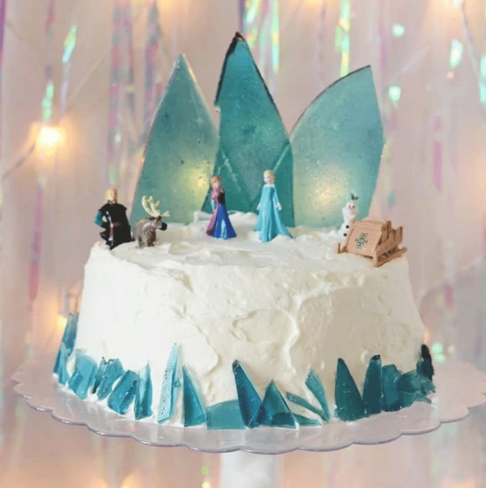 Frozen ice cream cake with sugar shards.