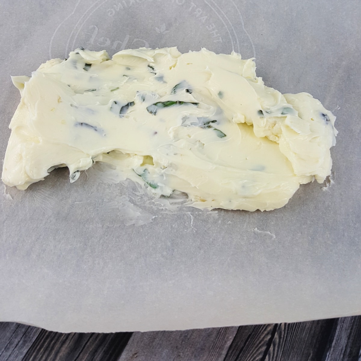 Garlic butter on parchment paper.