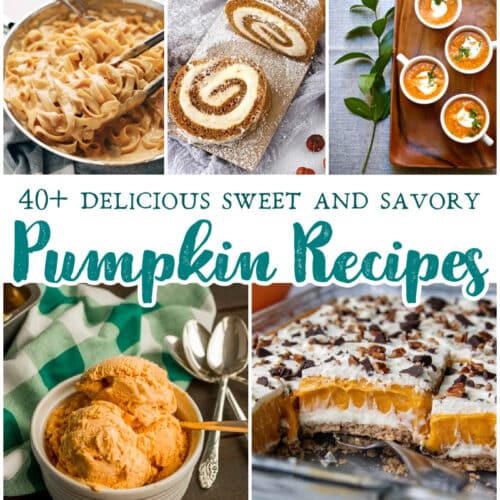 40+ Pumpkin Recipes square collage with text overlay.