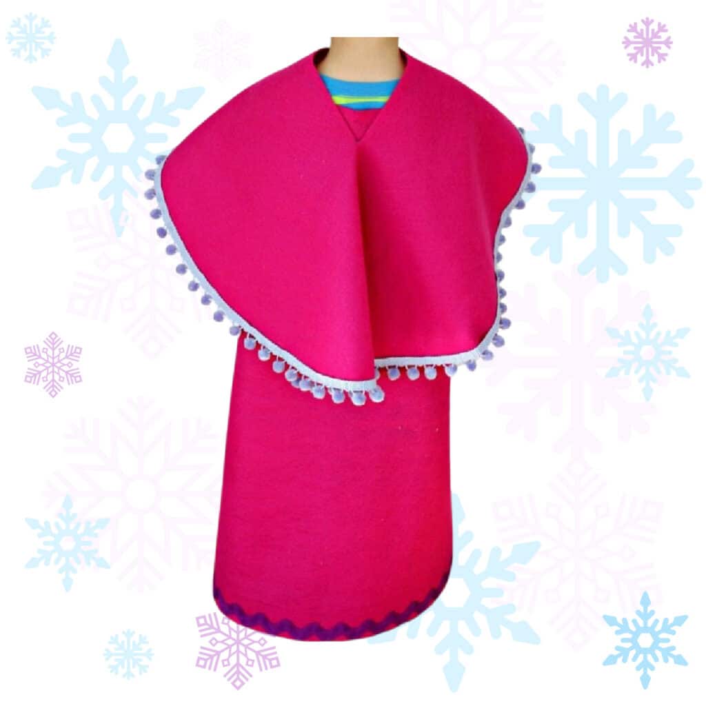 No Sew Princess Anna Cape Tutorial image with snowflakes.