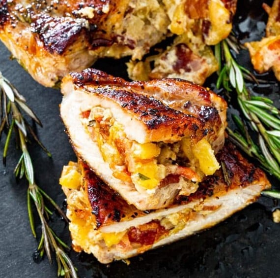 Apple Bacon Stuffed Pork Chops from Jo Cooks.