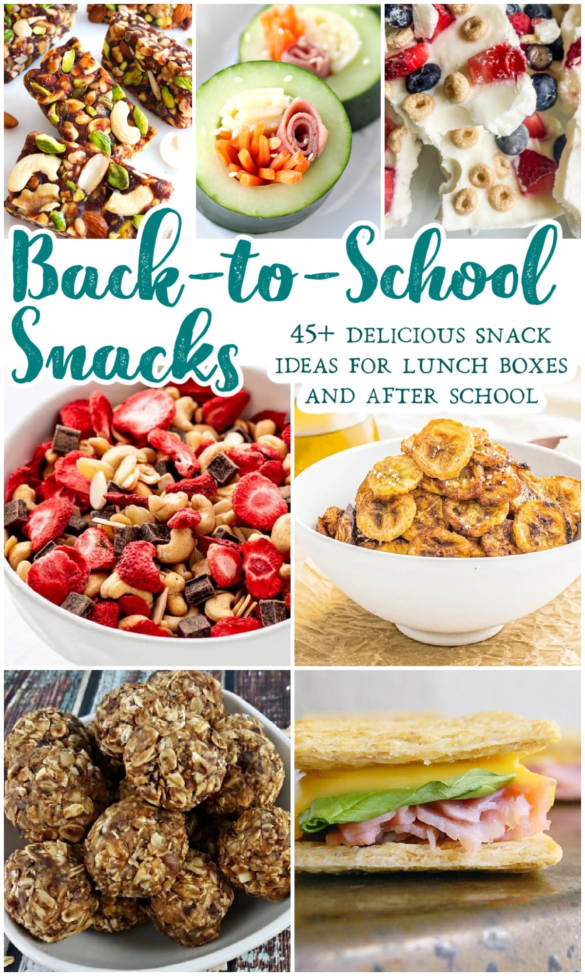 Back to School Snacks collage with text overlay.