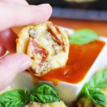 Bite-Sized Pepperoni and Sausage Pizza Puffs | The Kitchen is My Playground