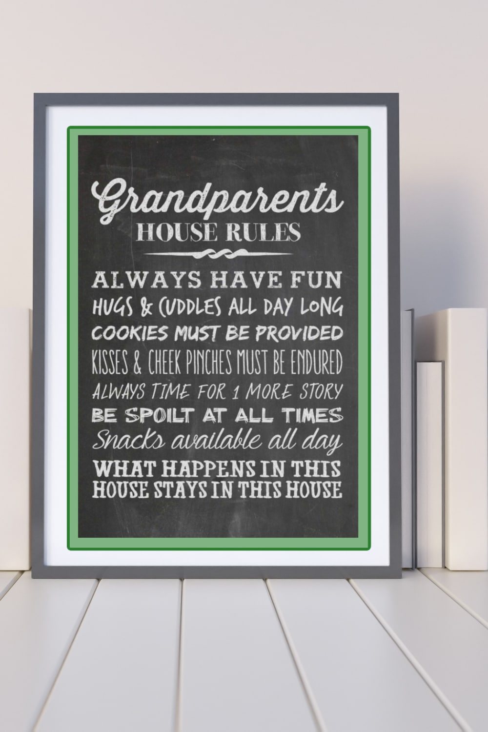 Grandparents House Rules framed chalkboard print.