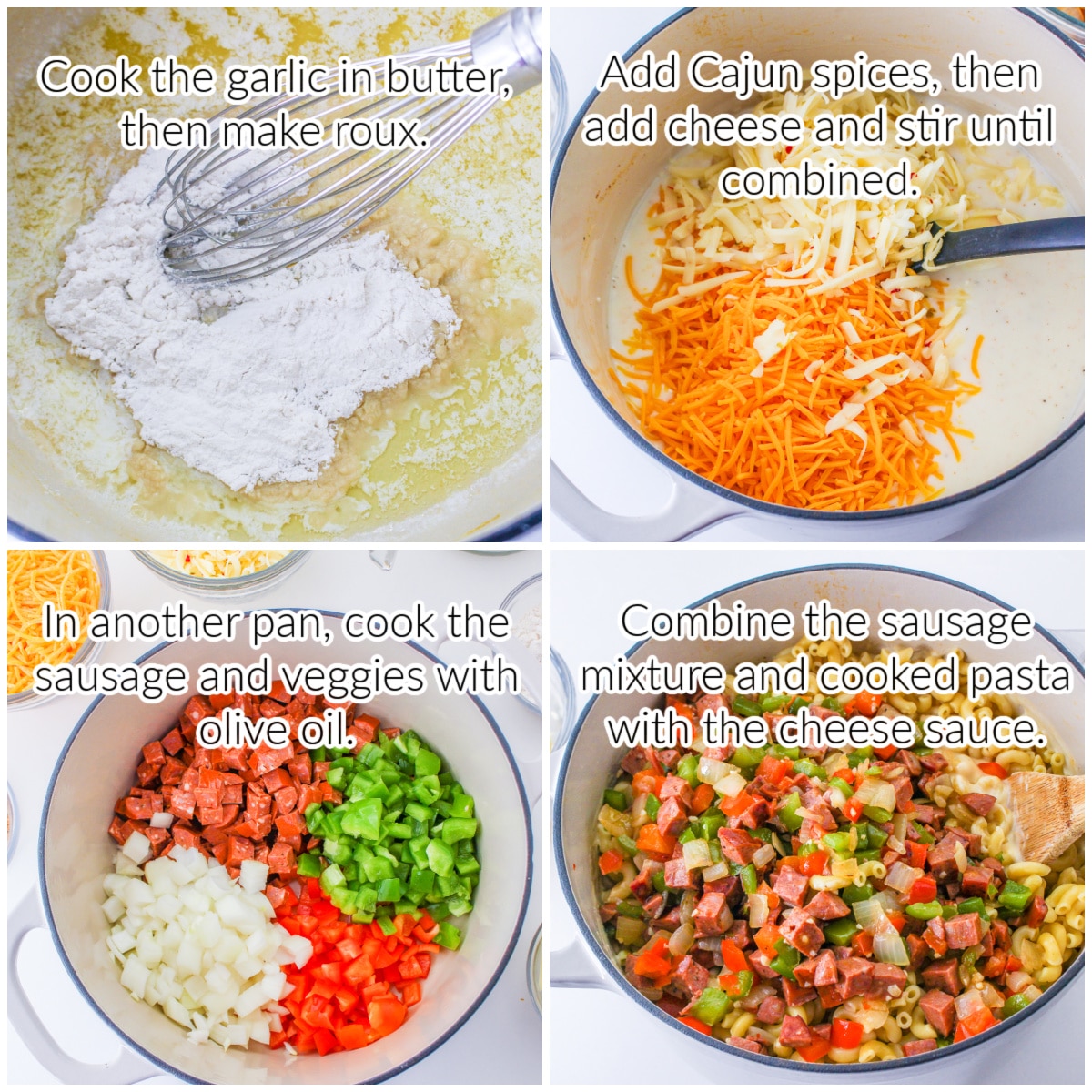 How to Make Cajun Mac and Cheese collage with text overlay.