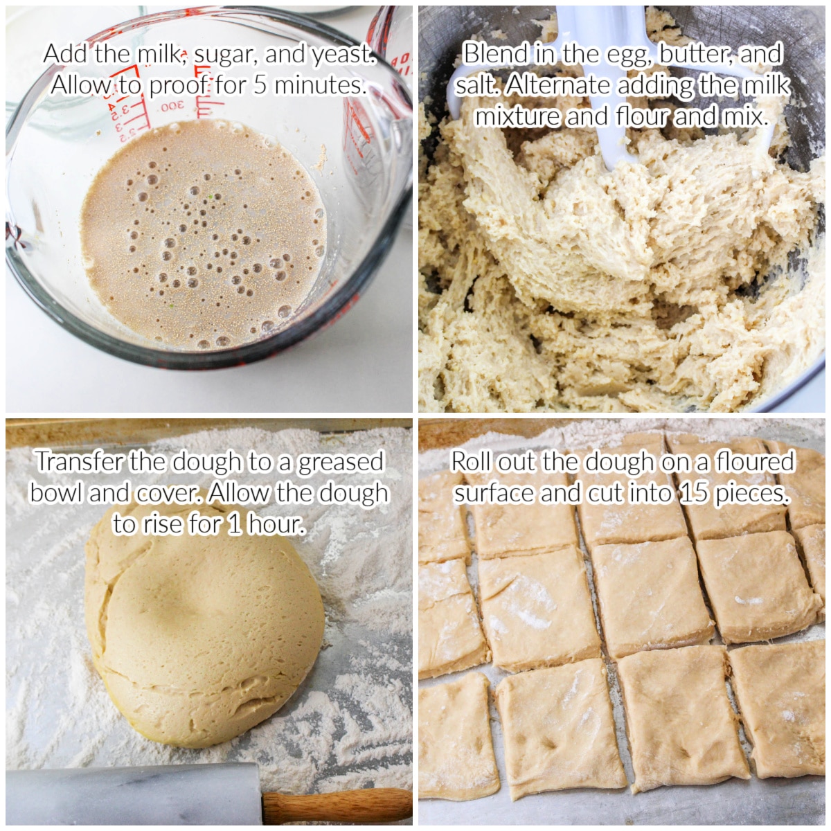 How to make Copycat Texas Roadhouse Rolls - step by step images with text overlay.