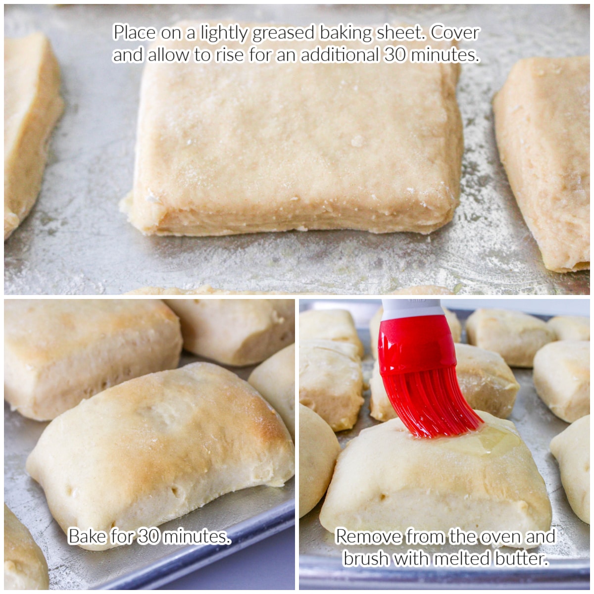How to make Copycat Texas Roadhouse Rolls - step by step images with text overlay.