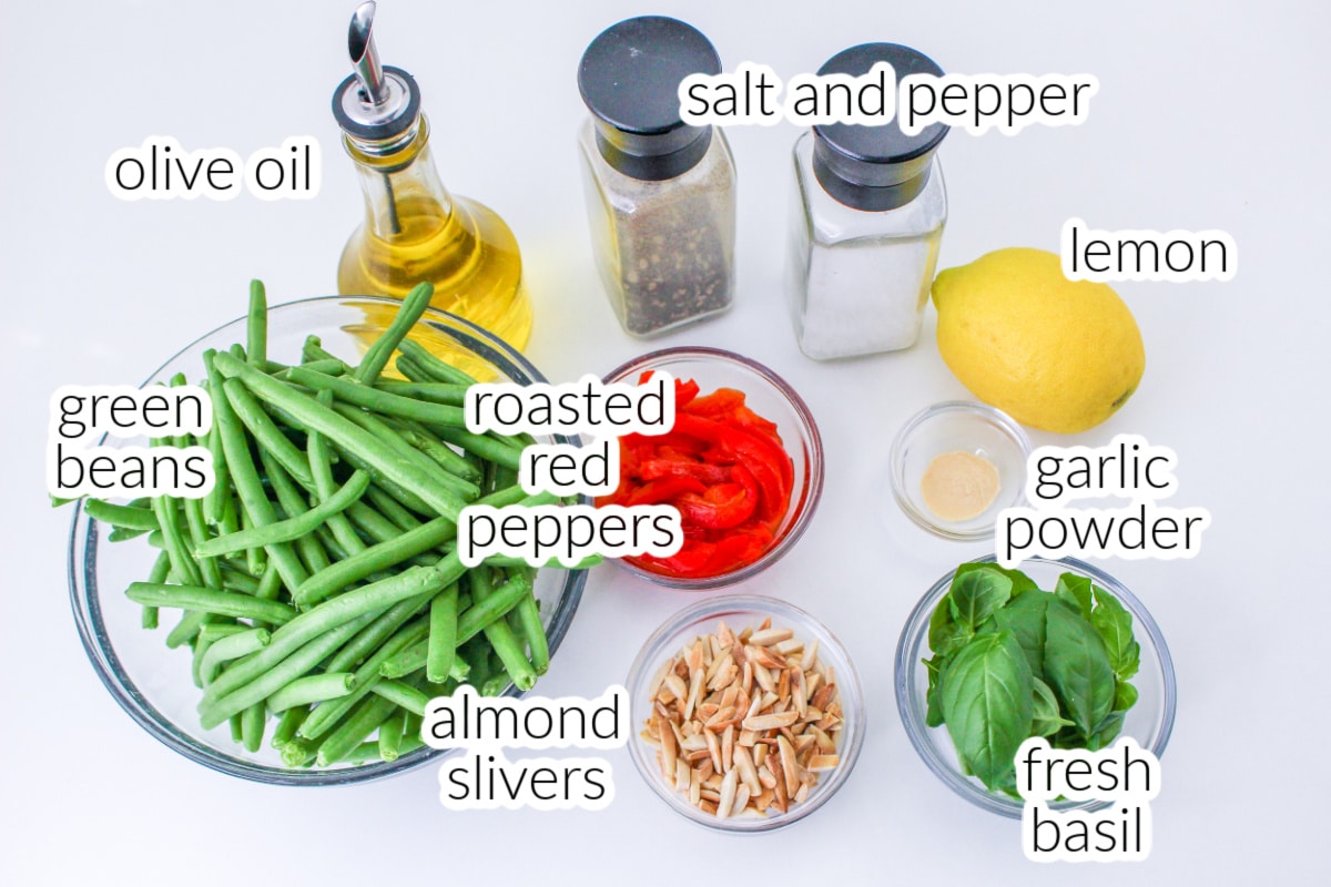 Italian Green Bean Salad Ingredients with text overlay.