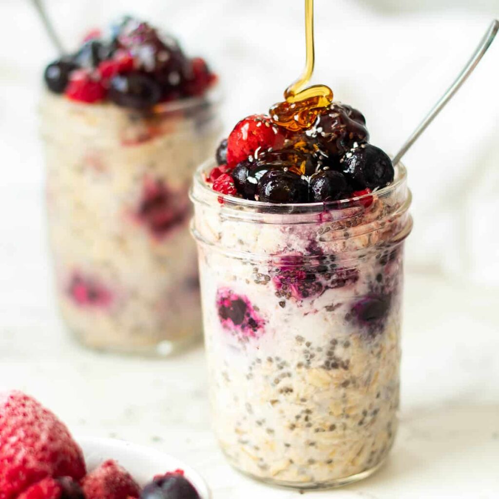 Frozen fruit overnight oats.