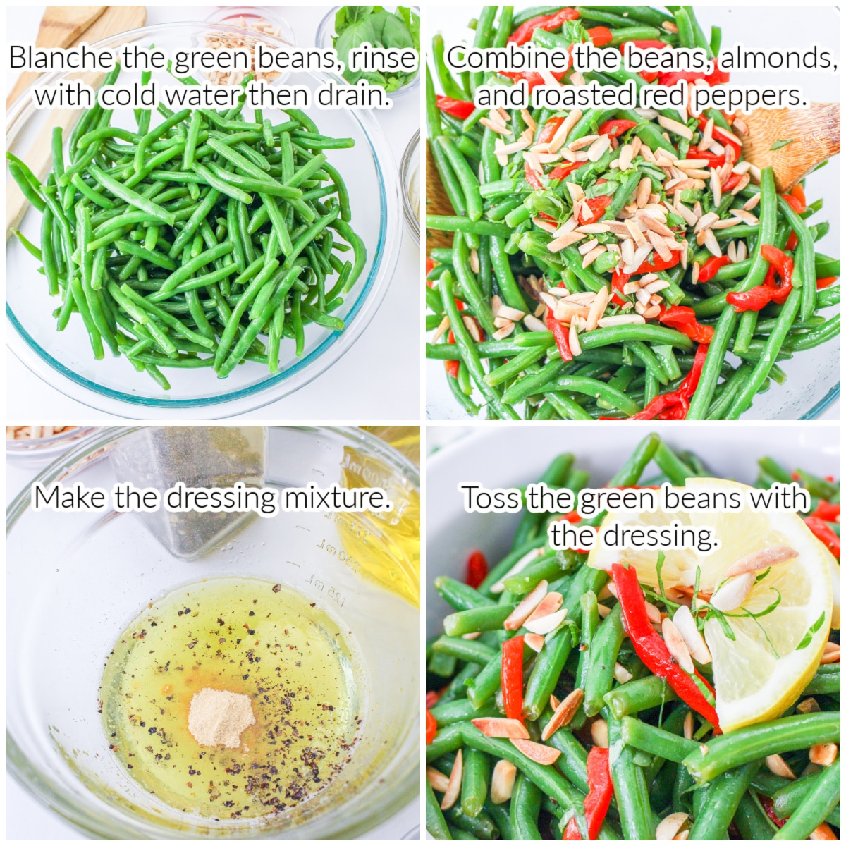 How to make italian green bean salad collage with text overlay.