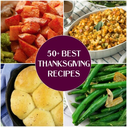 50 Best Thanksgiving Recipes collage with text overlay.
