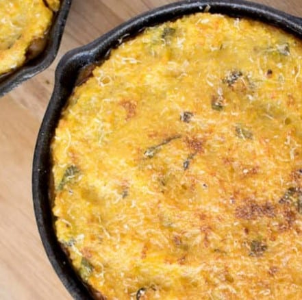 Top down view of chili polenta skillet pies.