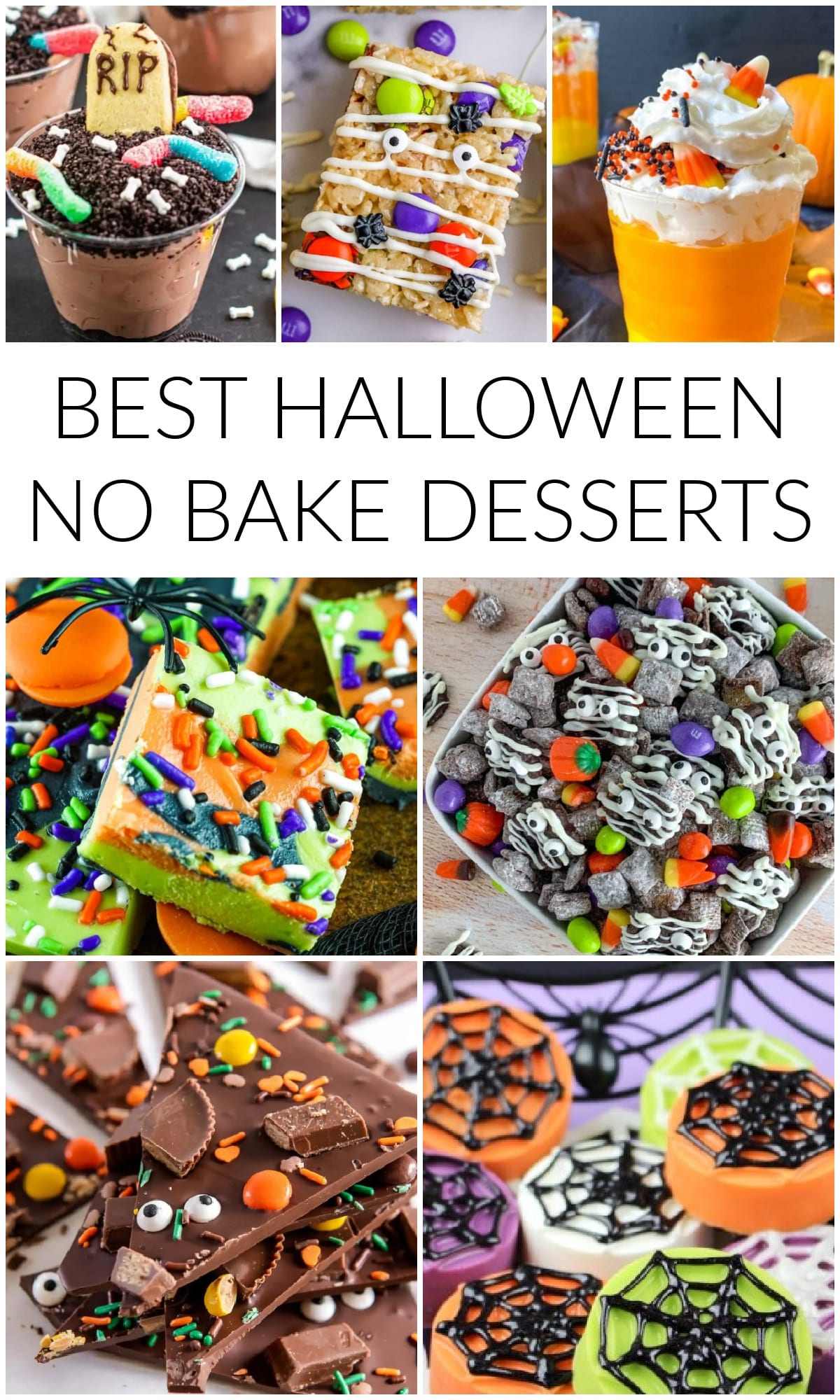 Halloween No Bake Dessert Recipes: collage with text overlay.